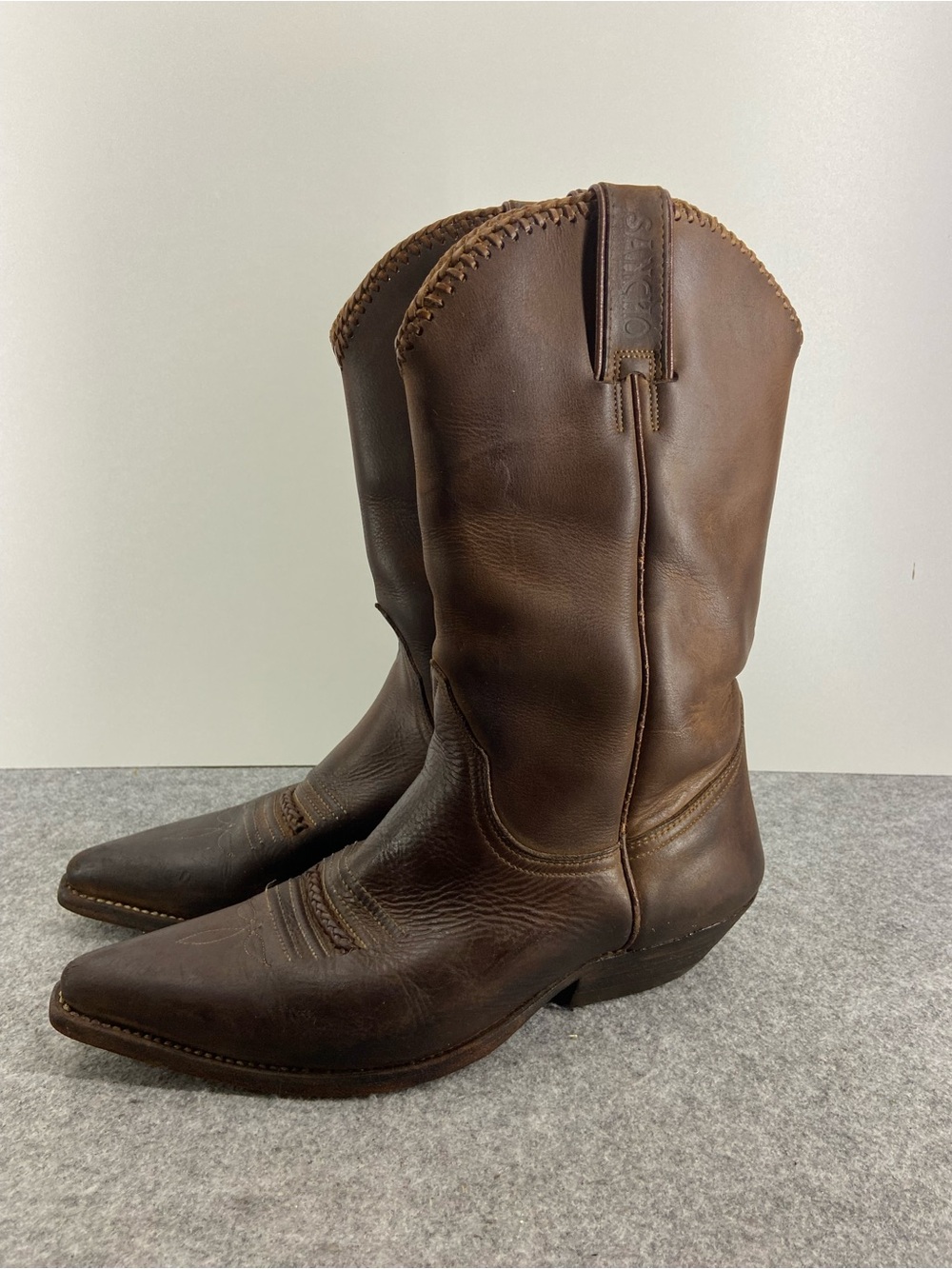 Vintage Sancho Western Brown Leather Cowboy Boots Men’s size 9 Women’s 10.5